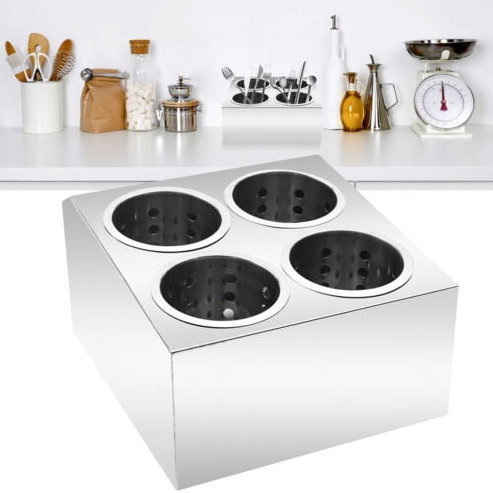 Commercial 4-Hole Cylinder Kitchen Utensil Holder Knife Fork Box Stainless Steel