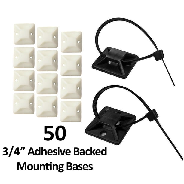 3/4" Adhesive Backed Mounting Bases with 4" Cable Ties White
