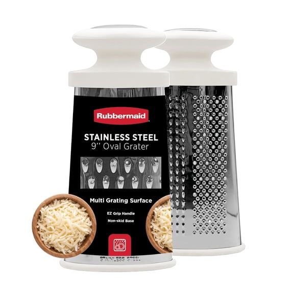 Rubbermaid Stainless Steel Cheese Grater - 9.5" Oval Handheld Box Grater with EZ Grip Handle - Multi-Surface Food & Cheese Shredder | Zester & Graters for Kitchen - Dishwasher Safe, Coconut Milk