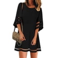 thumbnail image 1 of Daeful Robes Courtes Manches Été Plage Robe d'Été Mini Robe Unie Dames Aguichant Bohème Col Rond Noir P, 1 of 2
