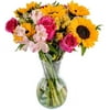 Fall In Love by Arabella Bouquets in a Free Elegant Hand-Blown Glass Vase (Fresh-Cut Flowers, Yellow, Pink)