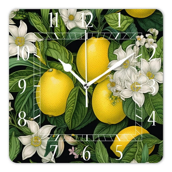 10 Inch Wall Clock Battery Operated Silent Clock Decorative for Office, Kitchen, Outdoor, Living Room,Beautiful Yellow Lemon Fruits Beautiful