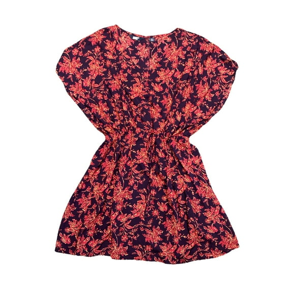 Land's End Women's Short Sleeve Gathered Waist Cover Up Dress (Purple/Pink, XS)