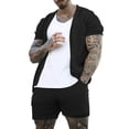 thumbnail image 1 of KaLI_store Suits for Men Men's 2 Pieces Shirt Set Short Sleeve Button Down Shirt Beach Pants Black,3XL, 1 of 1