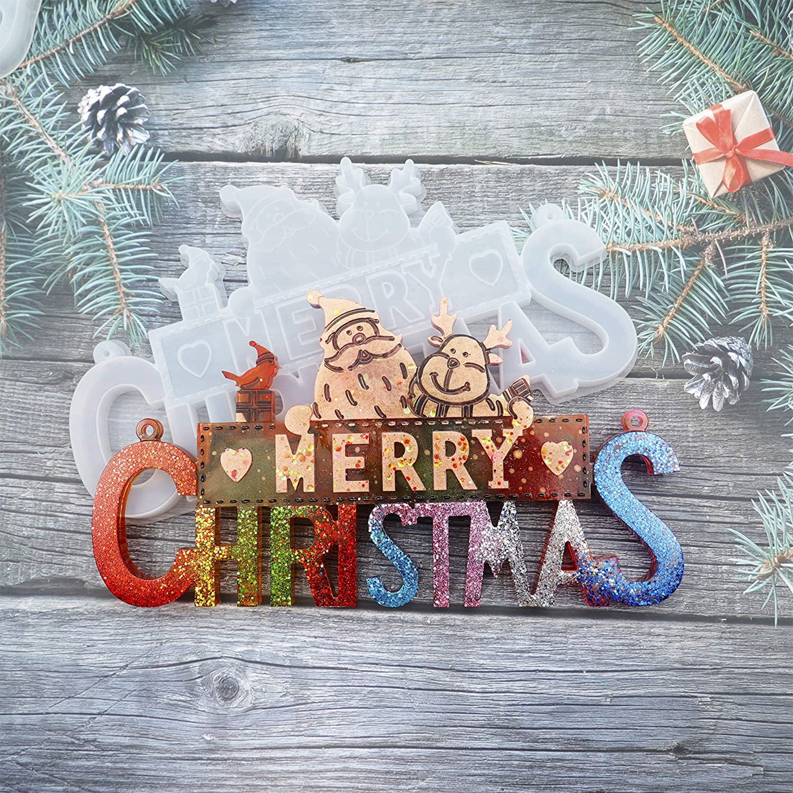 Resin Molds Silicone Resin Mold,DIY Christmas Resin Molds,Silicone Mold for Making Christmas Ornaments