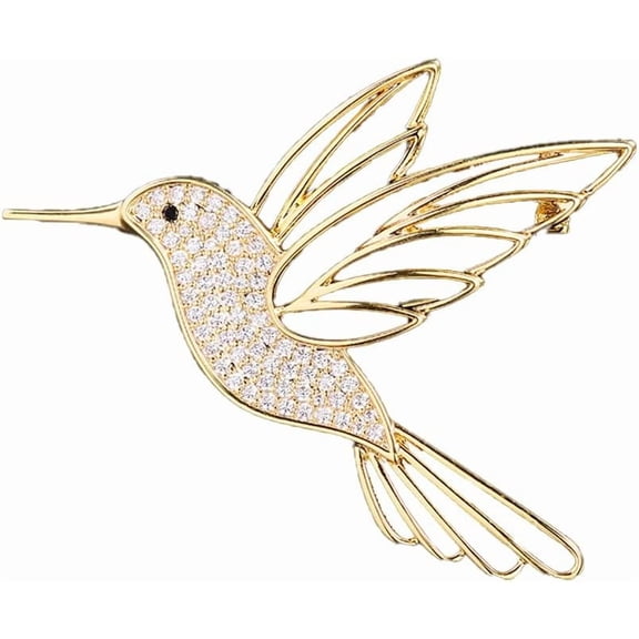 Hollow Hummingbird Brooch Pin for Women CZ Rhinestone Animal Bird Lapel Pins Flying Birdie Statement Fashion Brooches Scarf Buckle Bag Clip Badge Dress Sweater Accessory Jewelry