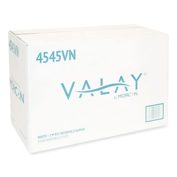 1PC Morcon Tissue Valay Interfolded Napkins, 1-Ply, White, 6.5 x 8.25, 6,000/Carton