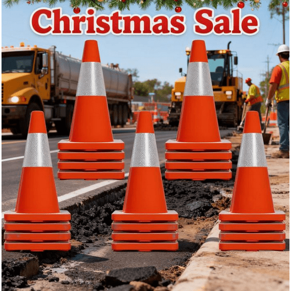 20 PCS 18" Traffic Cones, Safety Road Parking Cones PVC Base, Orange Traffic Cone with Reflective Collars, Hazard Construction Cones for Home Traffic Parking