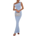 thumbnail image 4 of Vestido largo REORIA de un solo hombro azul acanalado para mujer, 4 of 7