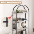 thumbnail image 3 of 5 Tier Arched Bookshelf Bookcase Display Racks 70.8inch Tall Standing Bookshelves Metal Frame Rustic Storage Rack Shelf Brown Book Shelf for Bedroom, Living Room, Home Office, 3 of 8