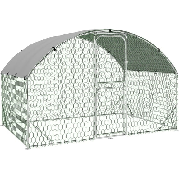 Luku Walk-in Poultry Cage with Reinforced Triangle Support & Double Doors, Outdoor Chicken Run with Waterproof UV Cover, Secure Animal Enclosure for Yard, Ducks, Rabbits, 9.8' W x 6.5' D x 6.5' H