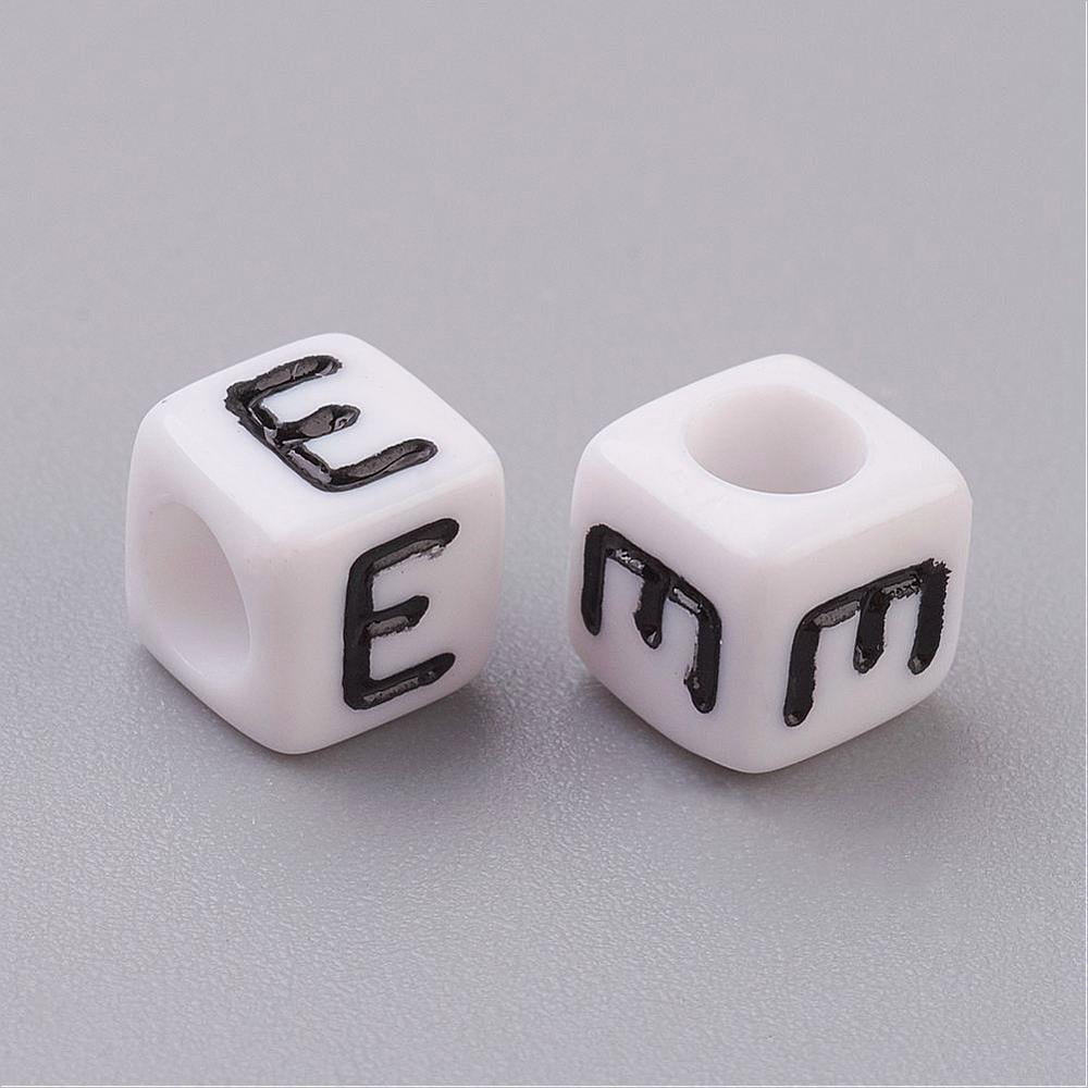 Acrylic Horizontal Hole Letter Beads Cube White Letter E Size: 6mm wide 6mm long 6mm high hole: 3.2mm 2600pcs/500g