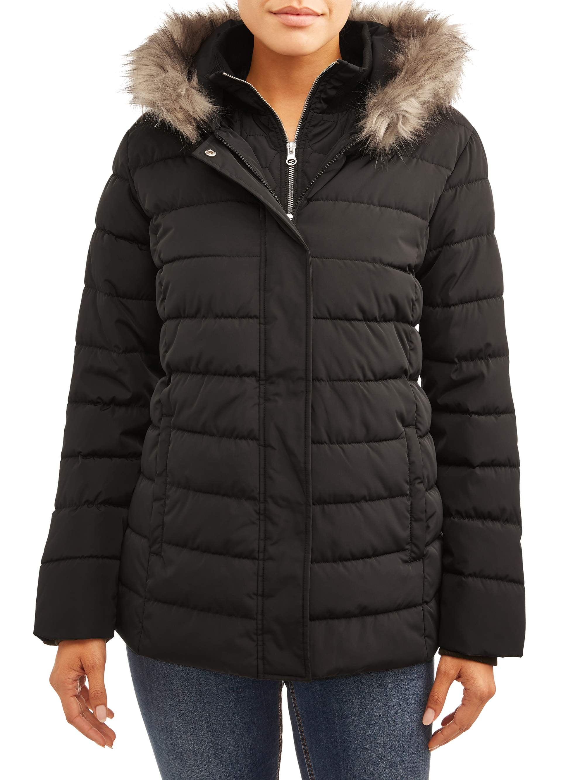 Time and Tru Women's Plus Quilted Puffer Coat with Hood - Walmart.com