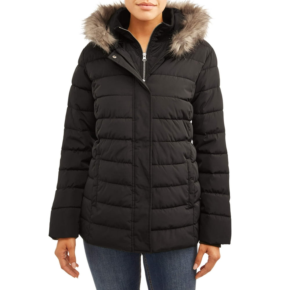 Time and Tru Women's Plus Quilted Puffer Coat with Hood - Walmart.com ...