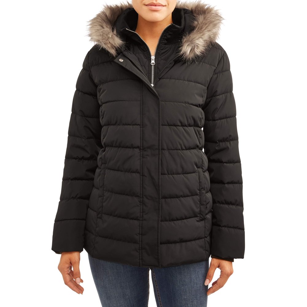 Time and Tru Women's Plus Quilted Puffer Coat with Hood