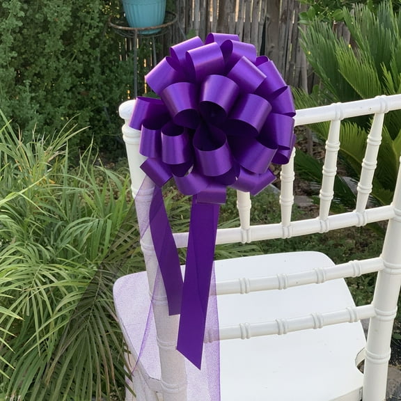 Purple Wedding Pull Bows with Tulle Tails - 8" Wide, Set of 6, Reception, Easter