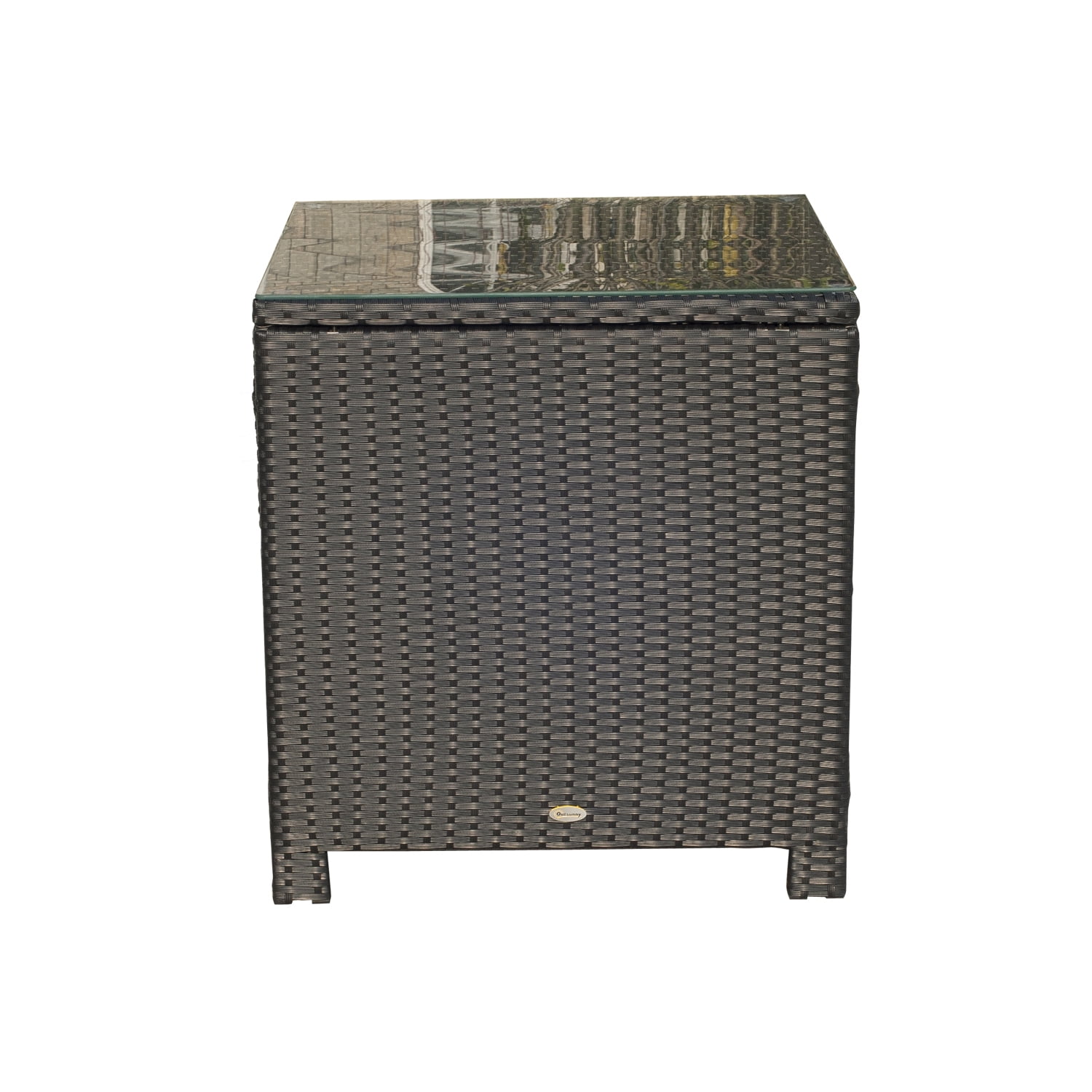 Rattan Wicker Side Coffee Table with Glass Top Outdoor Patio Furniture Black Walmart Canada