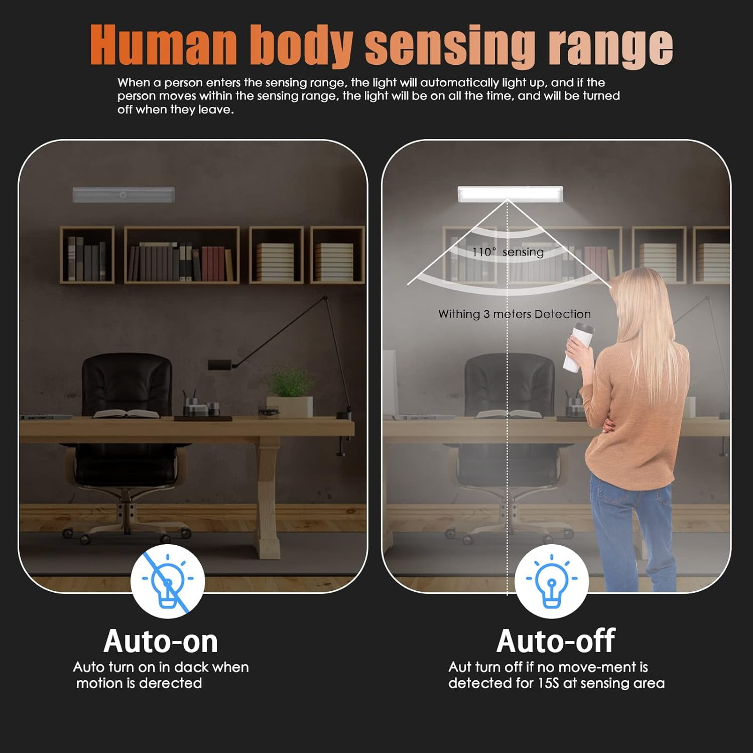 4pcs LED Closet Lights with Motion Sensor and Magnetic Strip, 10 LED Night Light Battery Operated Closet Light, Cabinet Lighting, Wireless Lighting for Kitchen