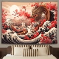 thumbnail image 3 of Tapiz de pared con diseño de dragón japonés con flores de cerezo, 150 x 130 cm, 3 of 3