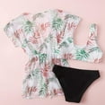 thumbnail image 3 of 3 Piece Girl's Swimsuit Tropical Print Bikini Bathing Suit with Kimono, 3 of 6