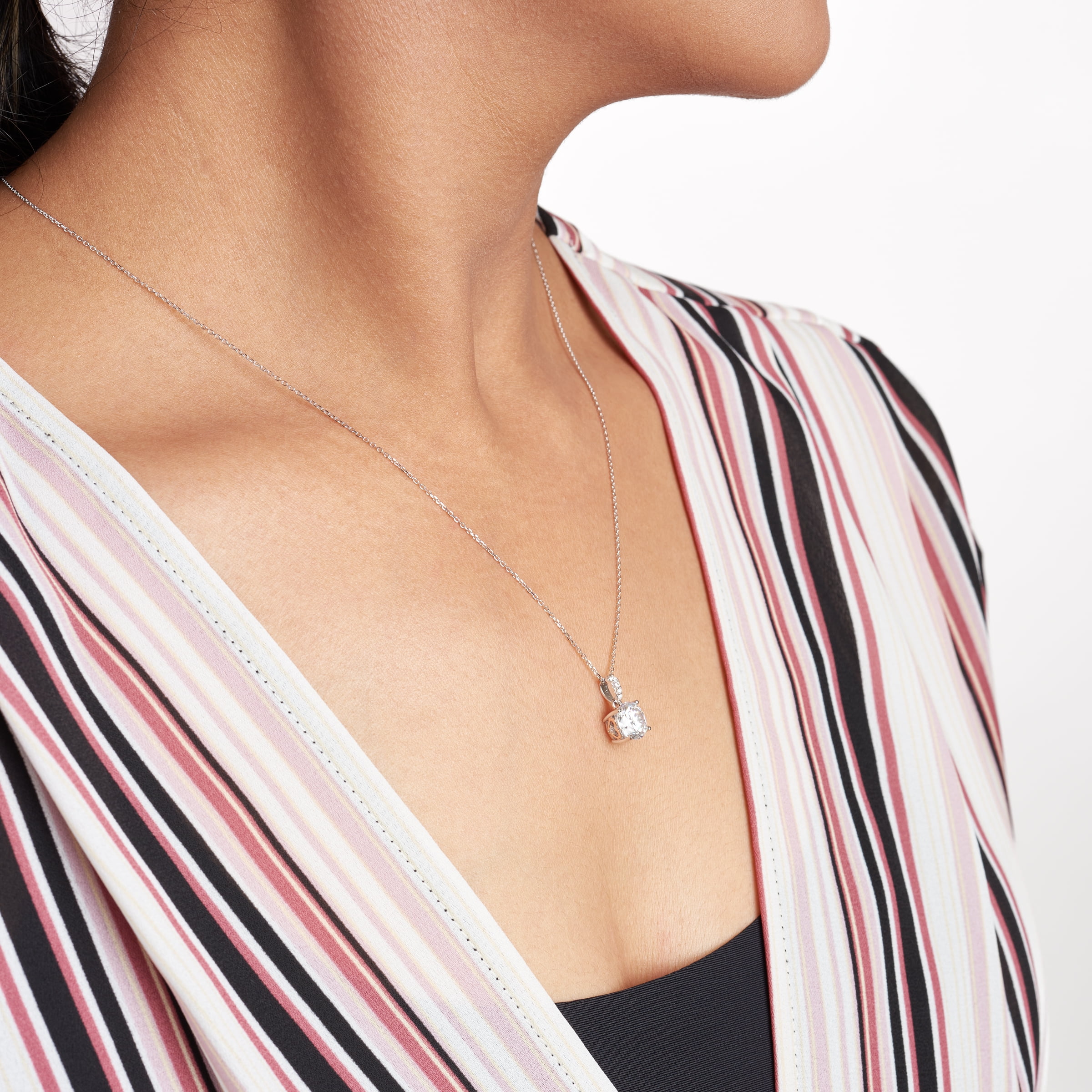 Forever Facets Moissanite Solitaire Pendant Necklace in Two-Tone Sterling Silver, Adult Female