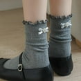 thumbnail image 4 of Tao Tao Ruffle Socks Women - Turn-Cuff Frilly Sock - Lightweight Cotton Socks Gray Free Size, 4 of 4