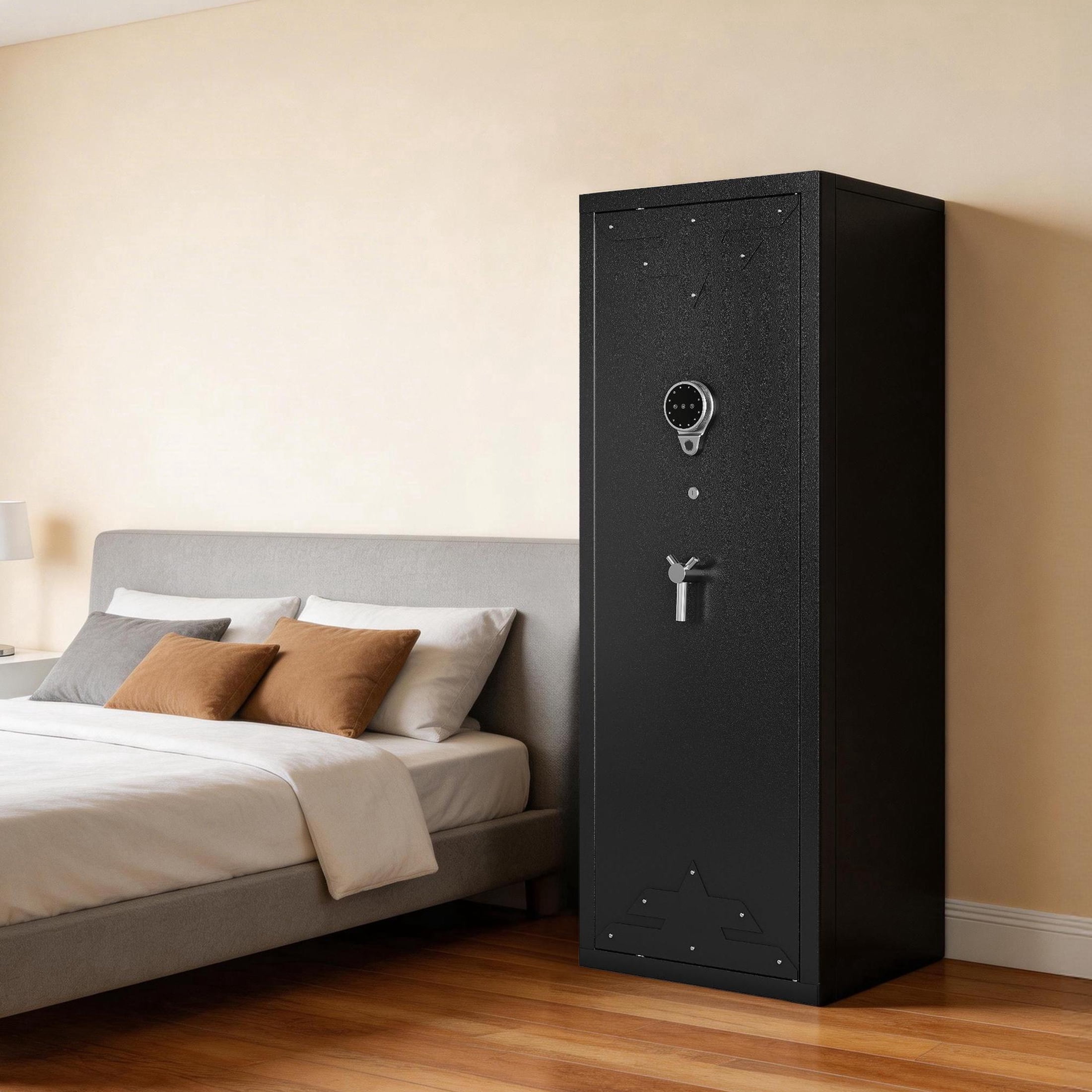 Sapital 10-15 Biometric Rifle Gun Safe, Quick Access Fingerprint Cabinet with Adjustable Gun Rack