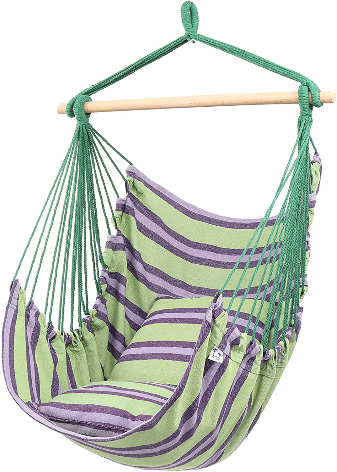 Hammock Hanging Rope Chair Swing Seat Patio Camping Wooden /w 2 Pillows