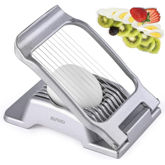 MaPinKa Egg Slicer for Hard Boiled Eggs - Heavy Duty Aluminum Cutter with Stainless Steel Wires for Perfect Slices of Egg, Strawberry and Soft Fruits - Dishwasher Safe (Silvery)