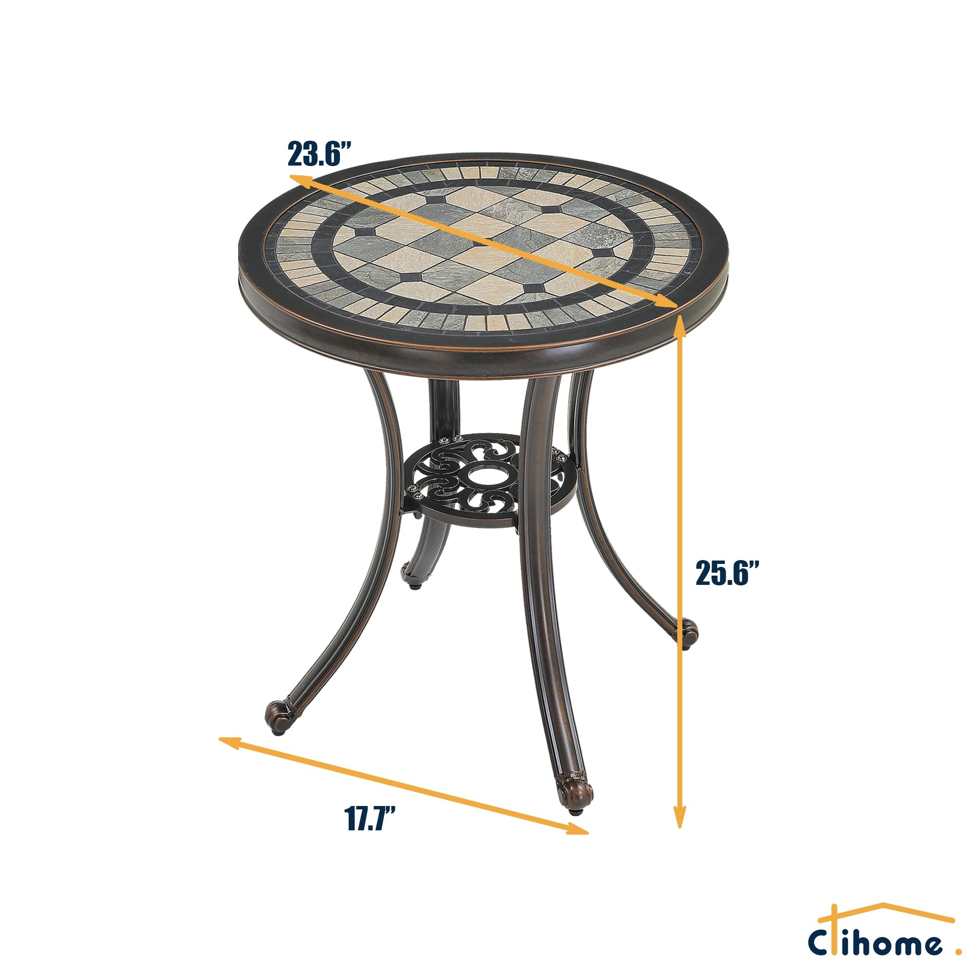Clihome Round Cast Aluminum Outdoor Dining Table with Ceramic Desktop