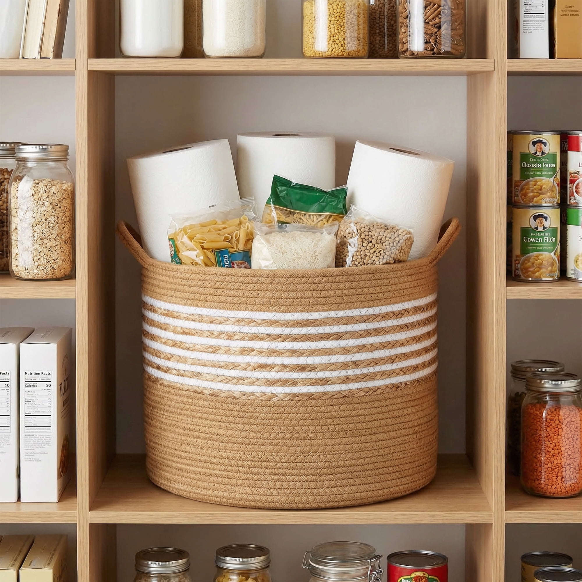 Unique Bargains Multiple Use Woven Storage Bin for Home Light Brown 15.7*15.7*11.8in