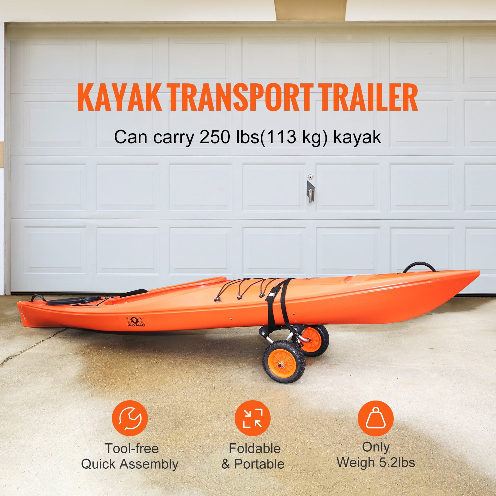KFFKFF Foldable Kayak Cart Canoe Boat Carrier 250lbs Load with 10'' Solid Tires