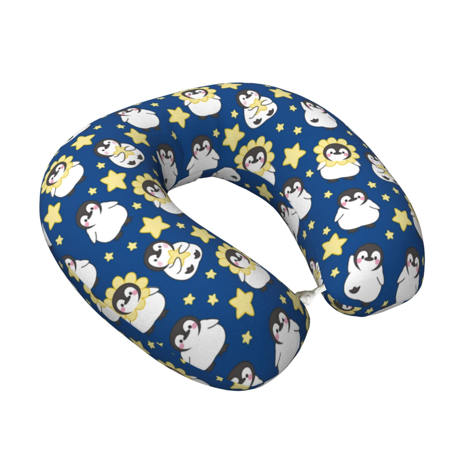 Xecao Star Penguin Print Memory Foam Cervical Neck Pillow Versatile U-Shaped Pillows for Home,Office,Camping,Travelling,Soft Washable Cover