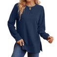 thumbnail image 4 of VISALY Crew Neck Side Split Sweatshirt for Women Long Sleeve Pullover Shirts Casual Loose Side Slits Tunic Top Comfy Sweatshirts Fashion Clothing Business Casual Pullover Dark Blue 3Xl, 4 of 5