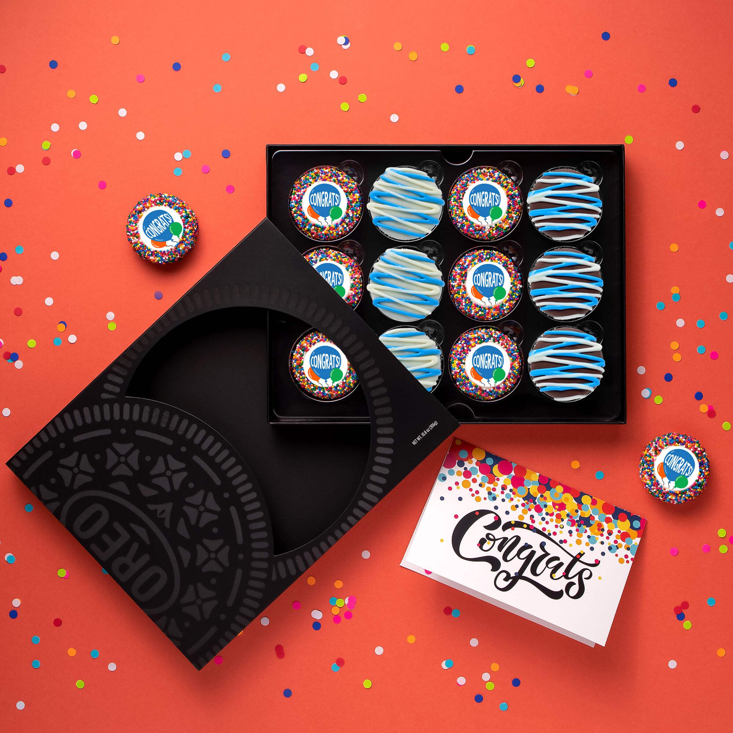 OREOiD Congratulations Cookies Gift Box, Chocolate Sandwich Cookies with White Chocolate and Sprinkles, 12ct cookies box
