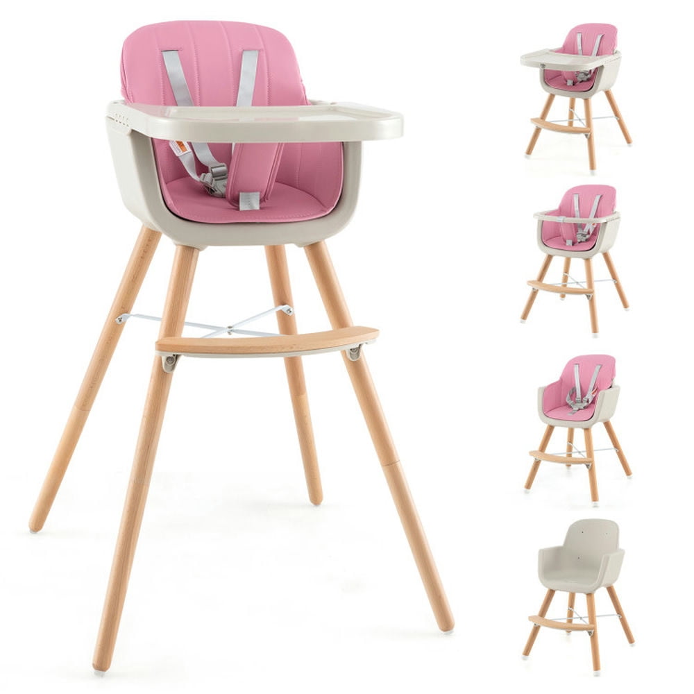 Yardi Yard 3-in-1 Convertible Wooden High Chair with Cushion-Pink, Compact and Portable High Chair, Foldable High Chair, High Chair