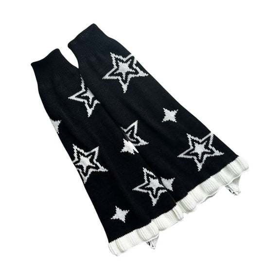 Punk Star Knitted Leg Warmers Japanese Women Ruffle Trim Flared Wide Leg Socks