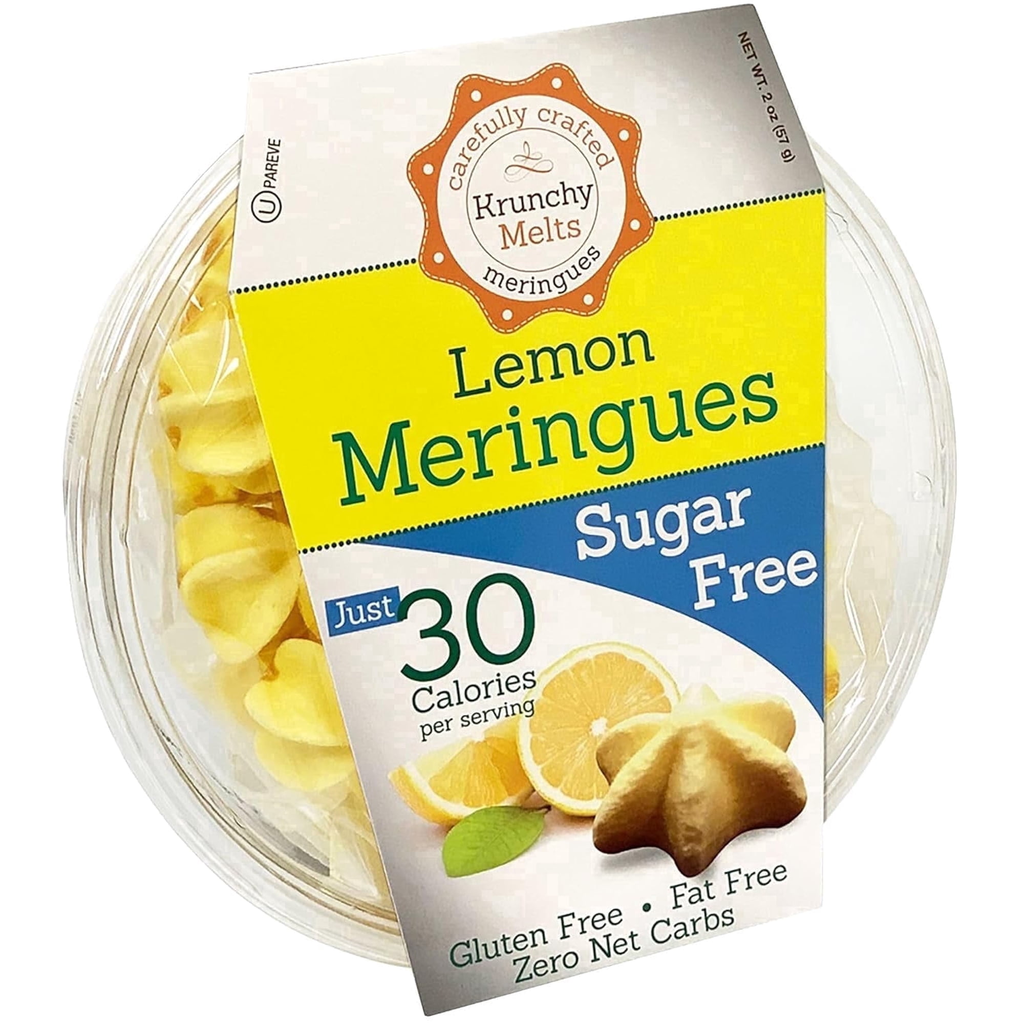 Krunchy Melts Original Sugar Free Meringue Cookies | Sugar Free Lemon Flavor | Only 30 Calories Per Serving | Fat Free Gluten-Free Dairy Free | Keto Friendly | Zero Net Carbs (2 Oz)