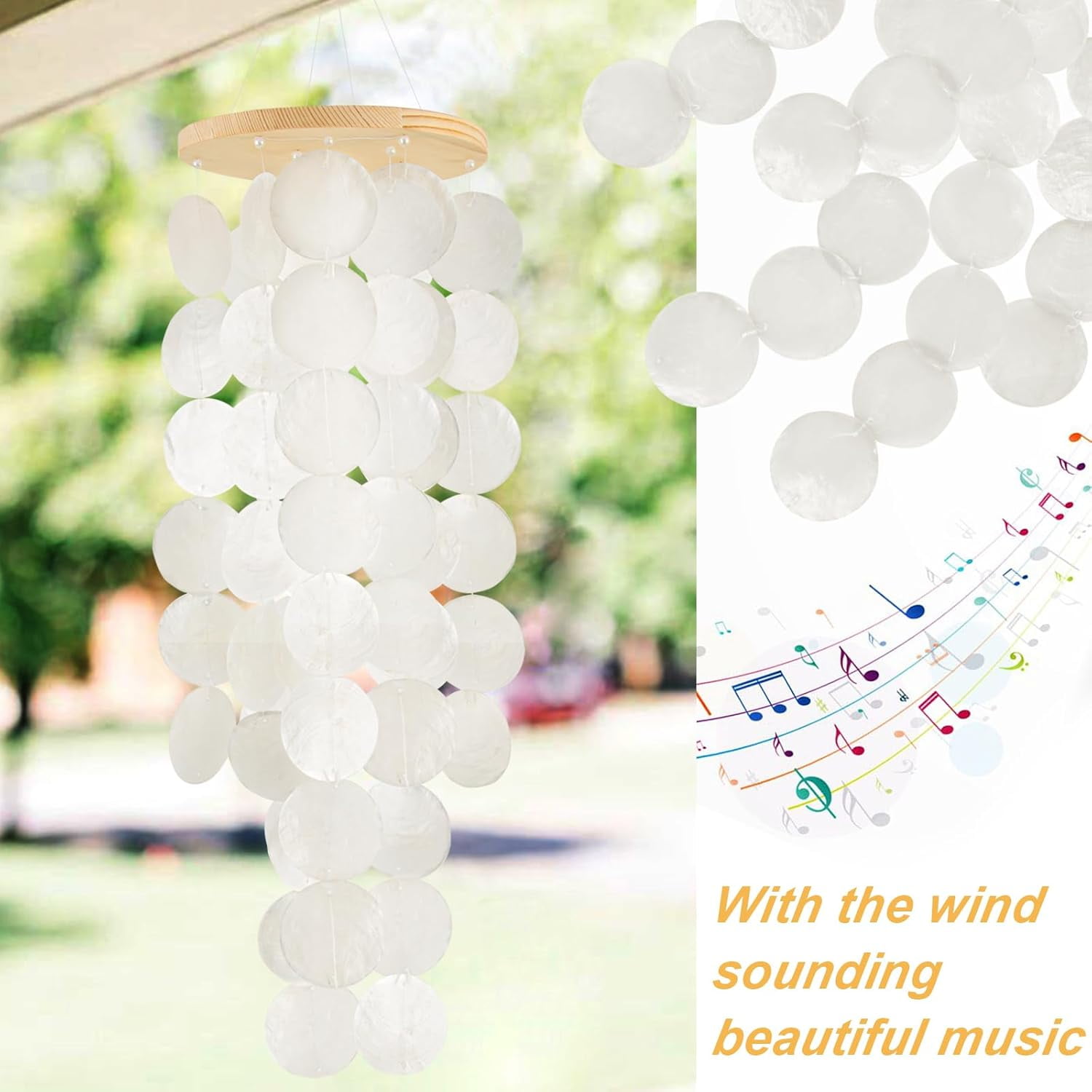 Sinkoo Wind Chimes for Outside - Handcrafted White Capiz Shells Windchime Coastal Style Decor for Indoor/Outdoors, Garden Decor, Great for Family Friend, Wind Chimes Lovers and More