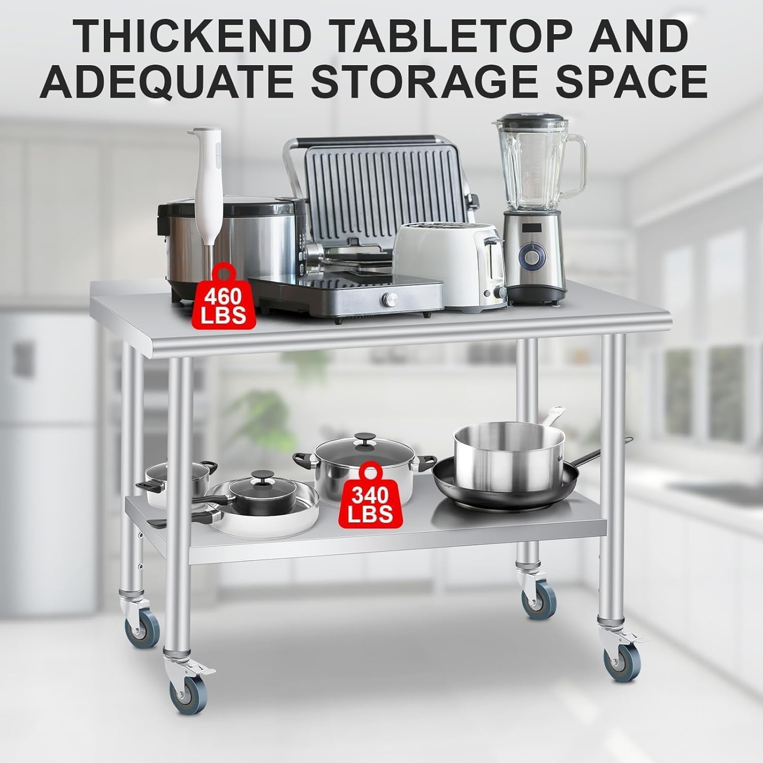 Stainless Steel Table for Prep & Work with Backsplash,Kitchen Work Table,Metal Commercial Kitchen Heavy Duty Table with 4 Caster Wheels for Restaurant,Home and Hotel