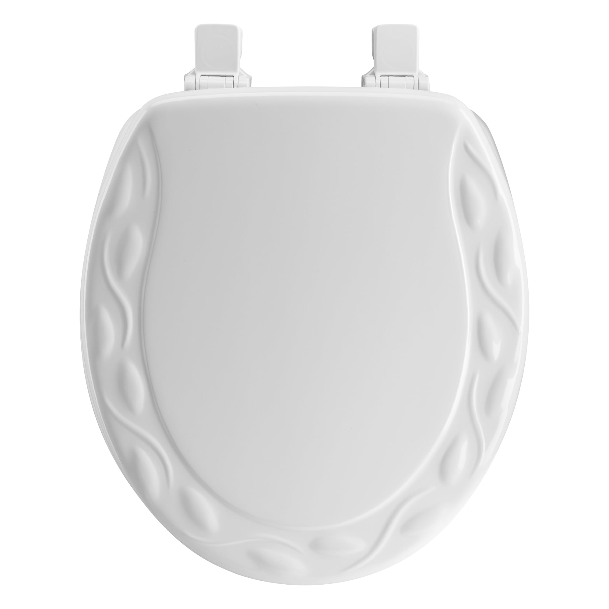 Mayfair Ivy Round Enameled Wood Toilet Seat in White with Stay·Tite
