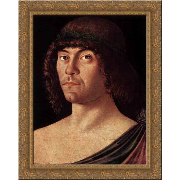 Portrait of a Humanist 20x24 Gold Ornate Wood Framed Canvas Art by Bellini, Giovanni