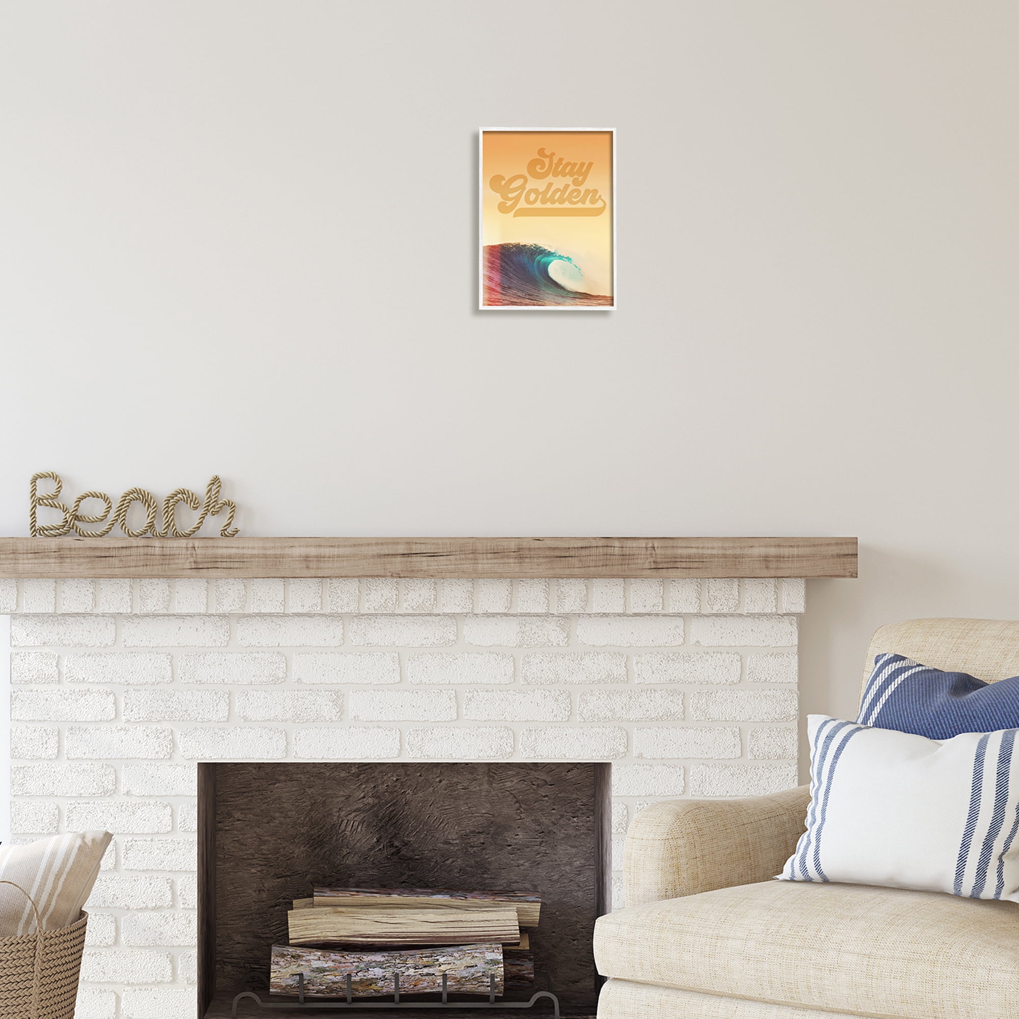 Stupell Industries Stay Golden Beach Waves Nature Painting White Framed Art Print Wall Art, 11 x 14