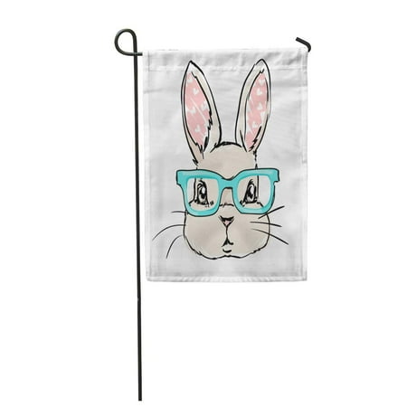 SIDONKU Drawing Cute Rabbit Sketch Children Bunny Glasses Face Garden Flag Decorative Flag House Banner 28x40 inch