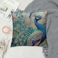 thumbnail image 2 of Nawypu Teal Peacock Throw Pillow Covers, Watercolor Blue Teal Vintage Turquoise Peacock Gifts Microfiber Fabric Decoration Pillowcases Home Sofa Couch Bed Decor Square, 2 of 5