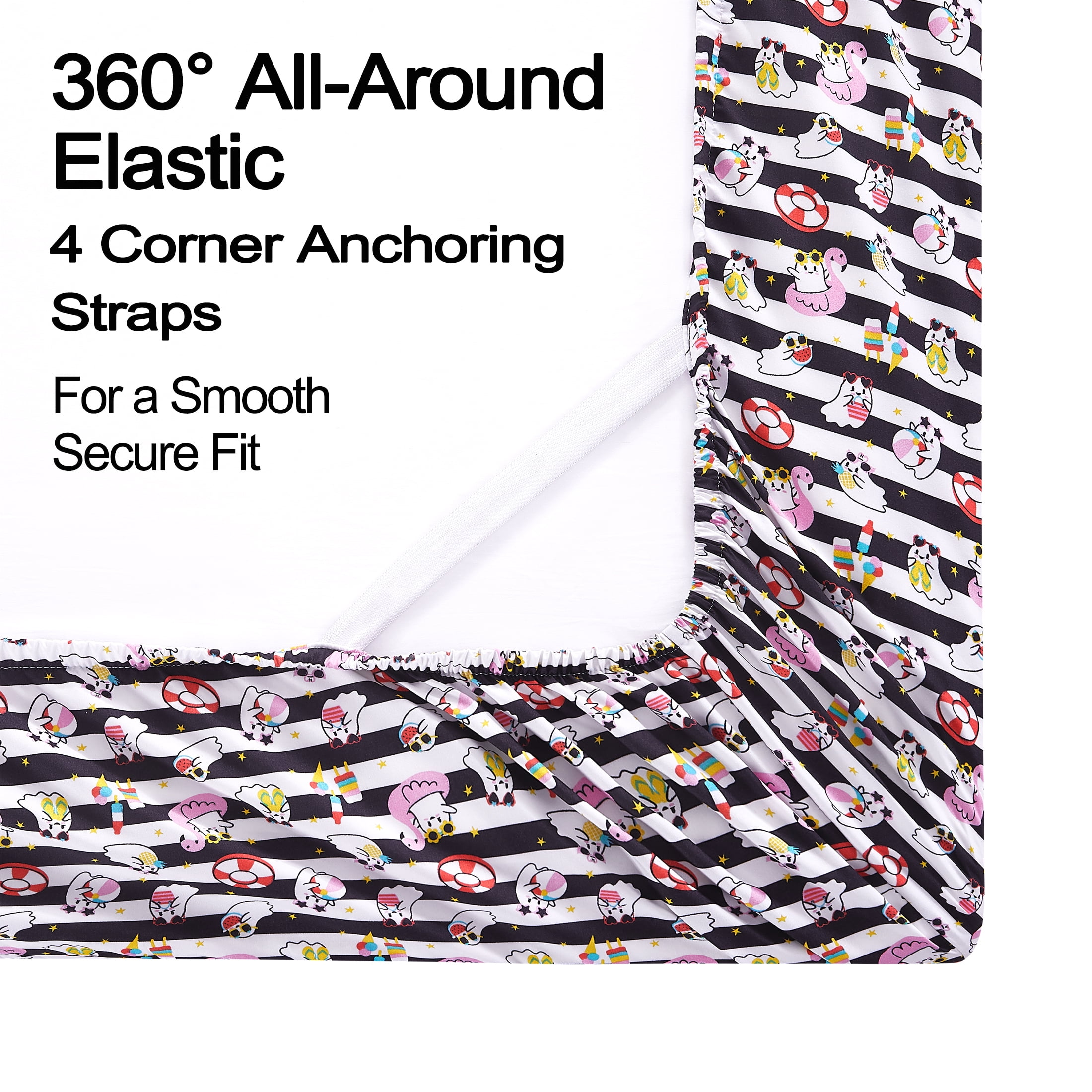 Summerween Soft Microfiber Sheet Set, Black & White Nautical Ghosts, Queen