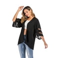 thumbnail image 3 of Women's Short Sleeve Solid Casual Capes Beach Cover up Beachwear Cardigan Sheer Chiffon Kimono Cardigan, 3 of 9