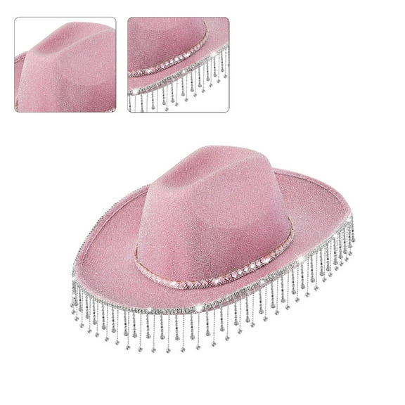 Yokua Rhinestones Cowboy Hat Fringed Cowgirl HatsTeens Girl Fashion Summer Headwear