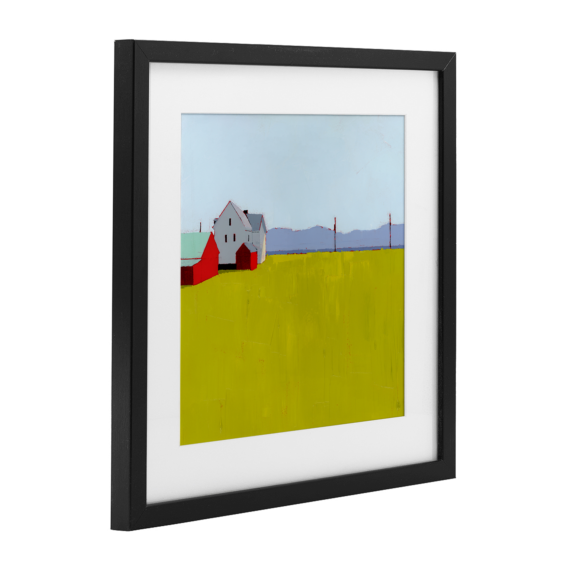 Farmhouse & Shed Landscape Black Framed Print Under Glass, design by Ruth LaGue