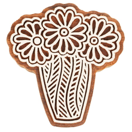 

IBA Indianbeautifulart Textile Printing Block Flower Vase Hand Carved Wooden Stamp Wood Block Printing Textile Stamps For Fabric/ Pottery Blocks- 6 Inch